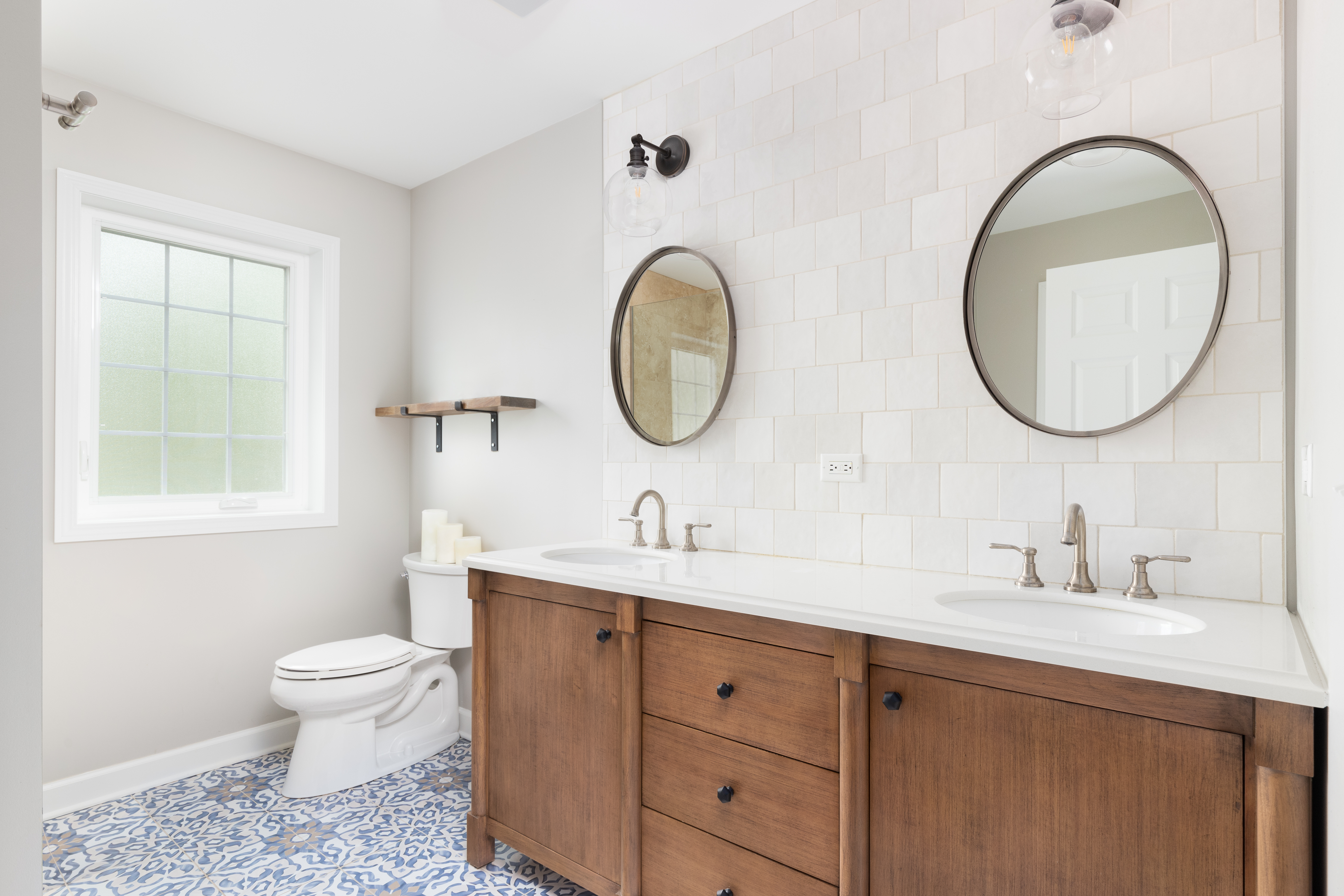 Wood vanity farmhouse bath