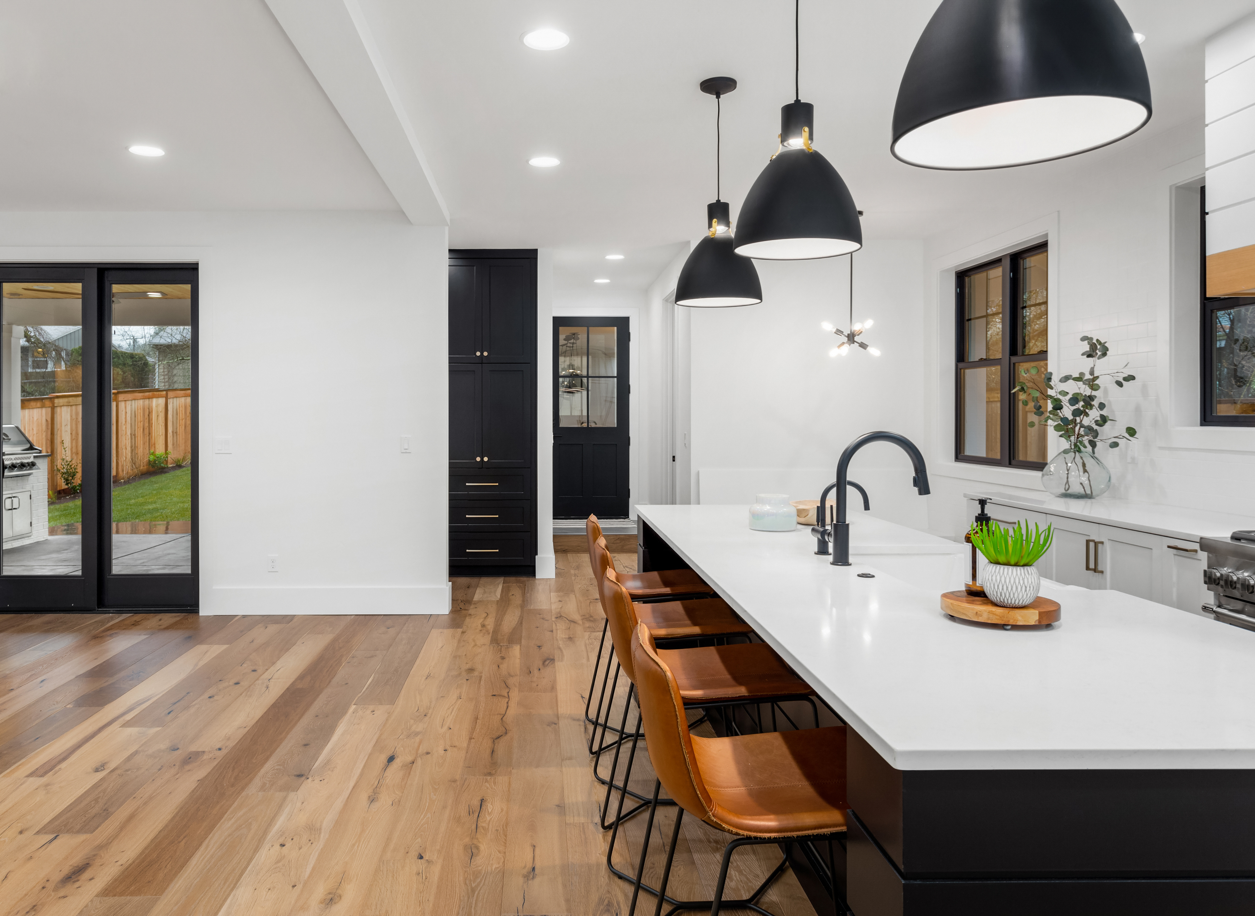 Open kitchen with backyard view