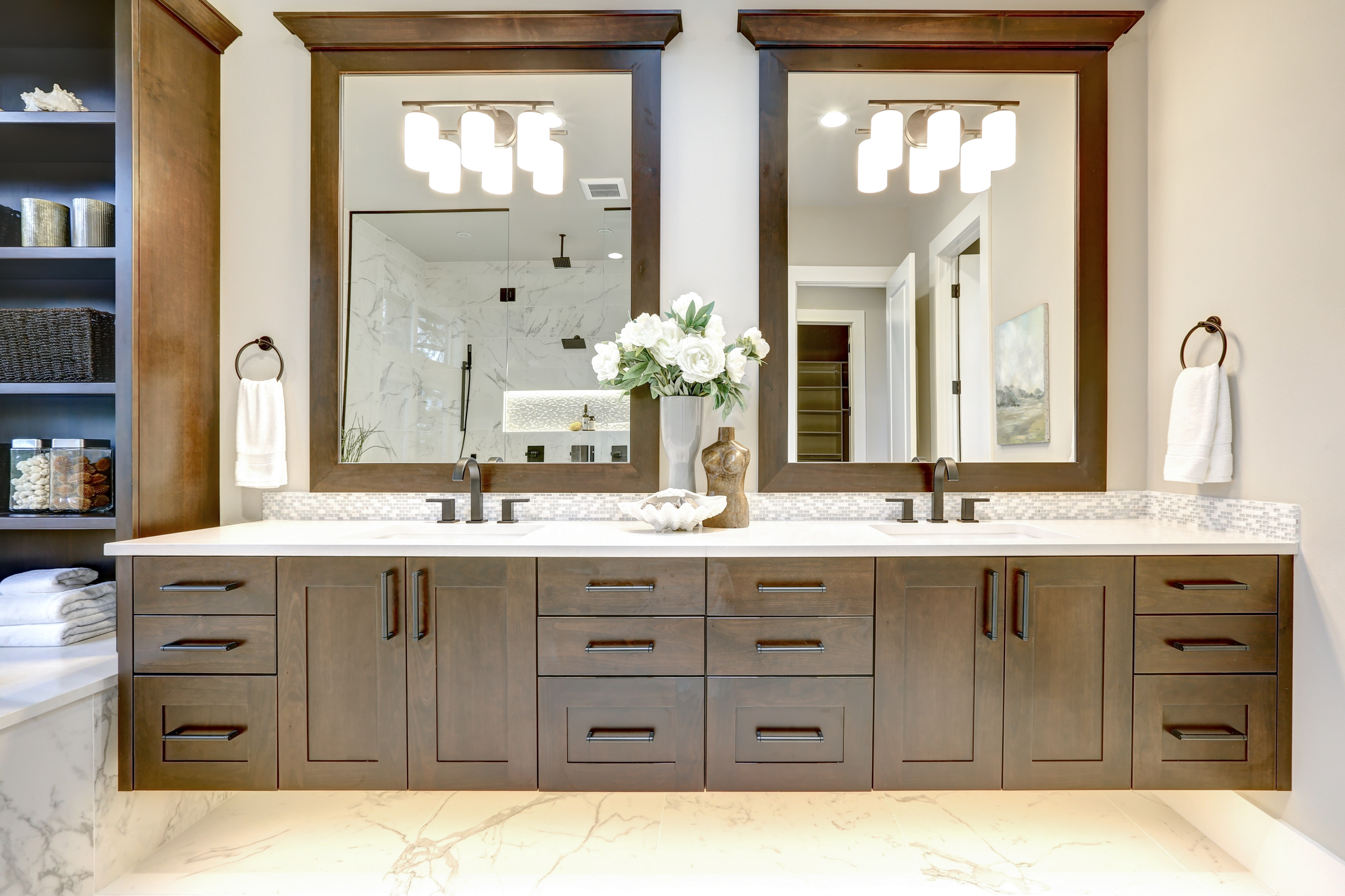 Double vanity dark wood